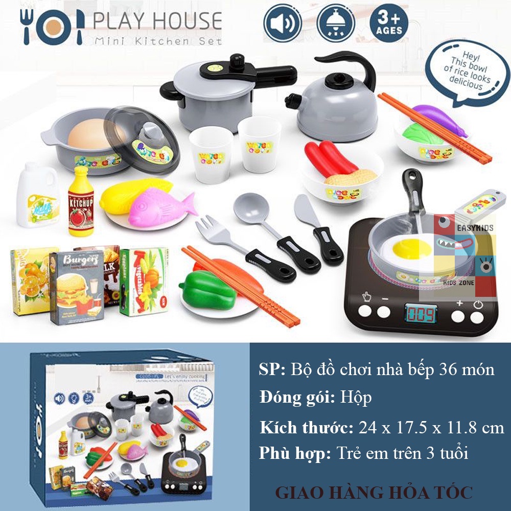 [Có sẵn] Bộ đồ chơi nhà bếp nấu ăn 36 món như thật nhựa ABS có dùng pin Đồ chơi giáo dục phát triển kĩ năng cho trẻ