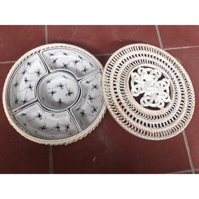 Khay mứt kẹo, khay đựng đồ ăn gốm sứ Bát Tràng- Hàng vẽ kĩ