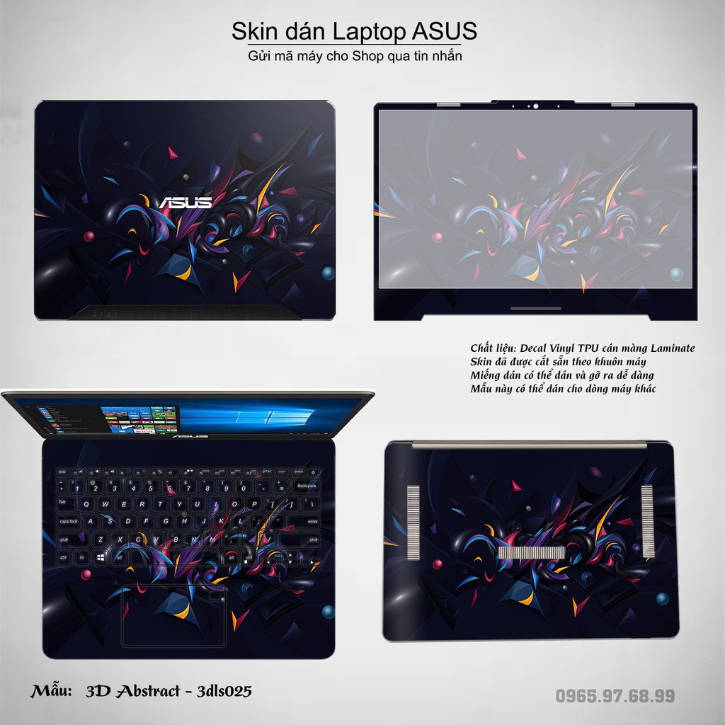 Skin dán Laptop Asus in hình 3D Image (inbox mã máy cho Shop)