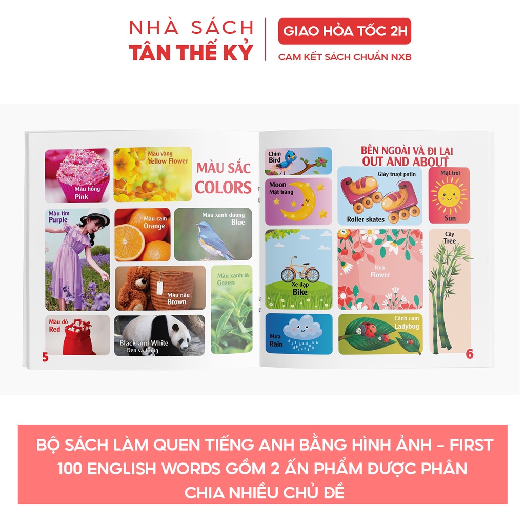 Sách - Làm quen tiếng anh bằng hình ảnh 100 first English words song ngữ Việt Anh (Bộ 2 cuốn)