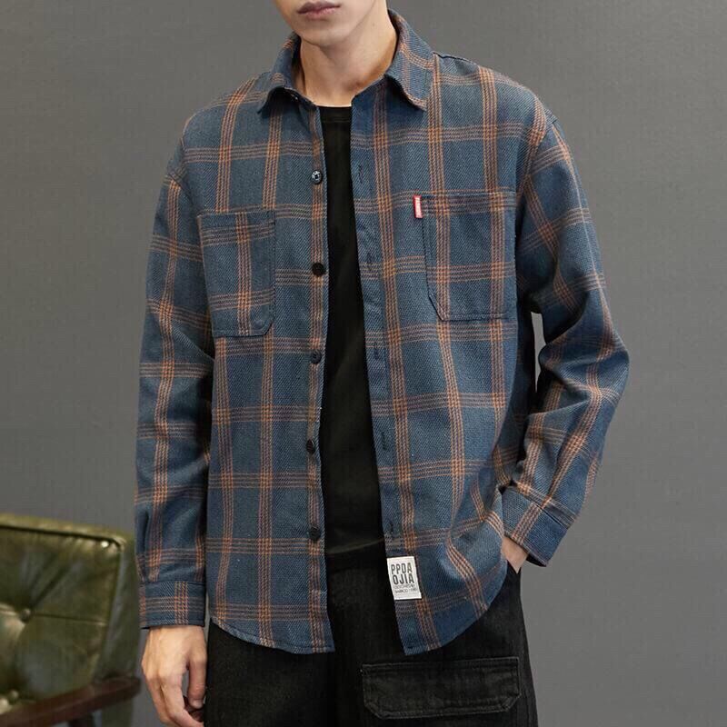 Áo khoác sơ mi dài tay dáng rộng thiết kế mới thời trang xuân thu phong cách Hàn Quốc cho nam