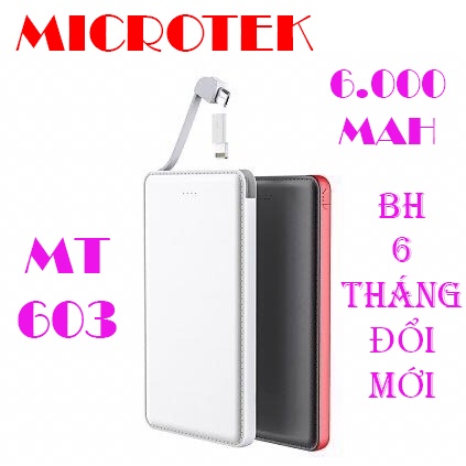 (Mới) Pin Dự Phòng Microtek Mt 602 - 6000 Mah - Chính Hãng Có Sẵn Dây Sạc