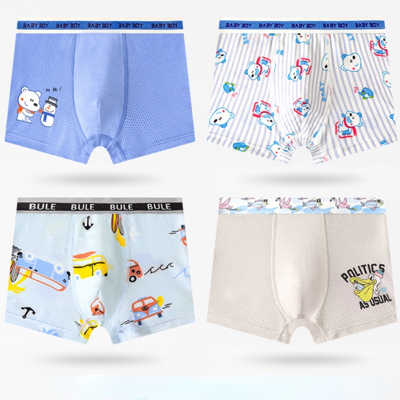 Quần Lót Boxer Vải Lụa Lạnh Mỏng Thoáng Khí In Hoạt Hình Thời Trang Mùa Hè Cho Bé Trai