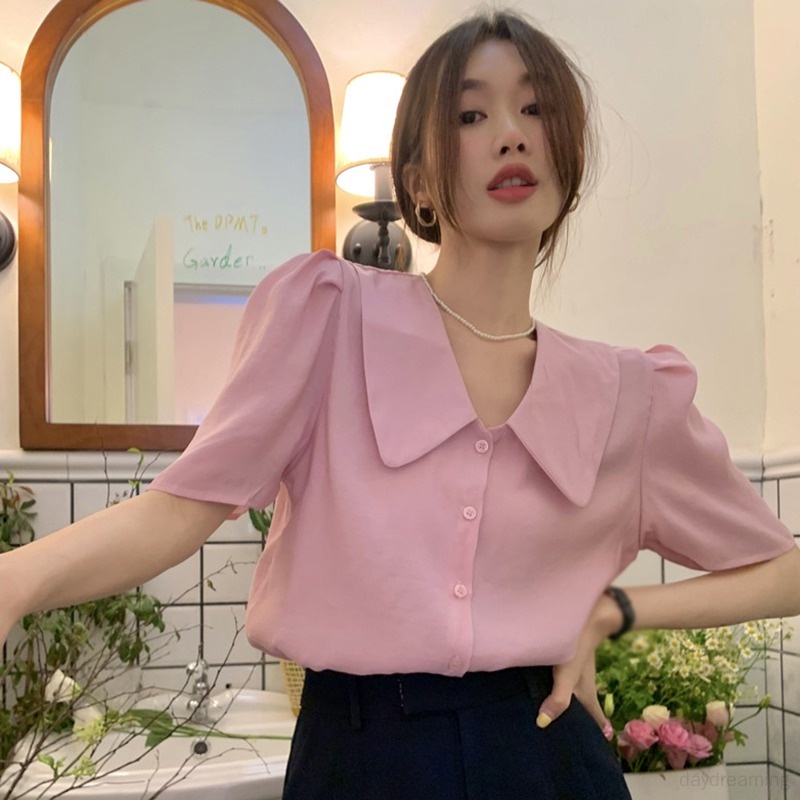 Áo Sơ Mi Cổ Bẻ Dáng Rộng Màu Sắc Ngọt Ngào Cho Nữ