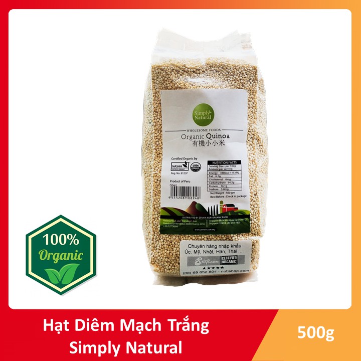 Hạt diêm mạch quinoa trắng Simply Natural 500gr