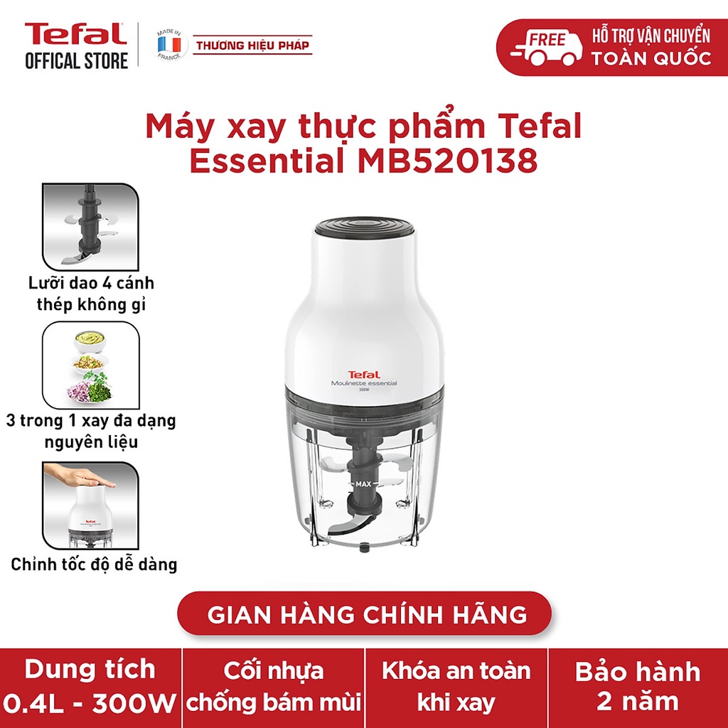 Máy xay thực phẩm 3 trong 1 Tefal Essential MB520138 - Máy xay thịt đa năng Tefal- Hàng chính hãng