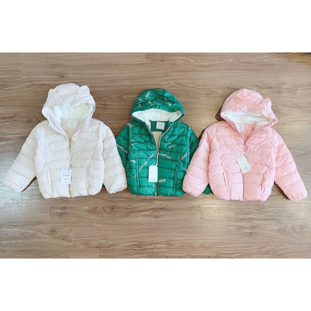 Combo 2 Áo phao Zara lót nỉ, mũ lót lông cừu VNXK (bé 9 tháng - 4 tuổi)