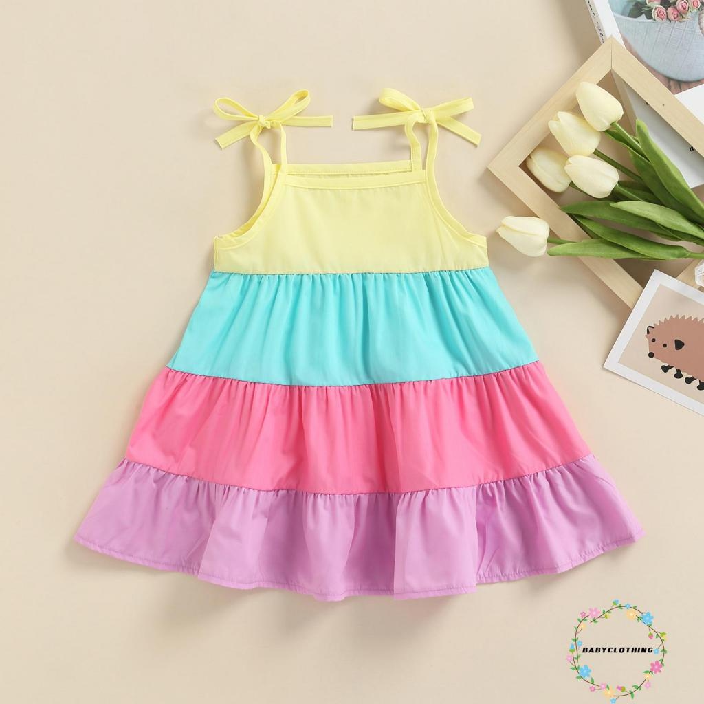 Đầm công chúa không tay hai dây màu sắc tương phản dành cho bé gái 6 tháng - 3 tuổi