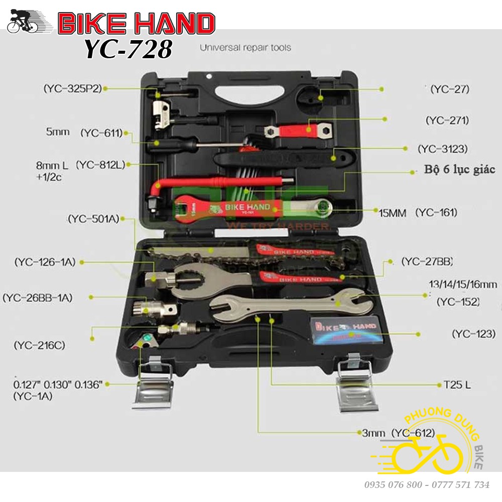 Bộ dụng cụ sửa chữa xe đạp BIKE HAND YC-728 18 món