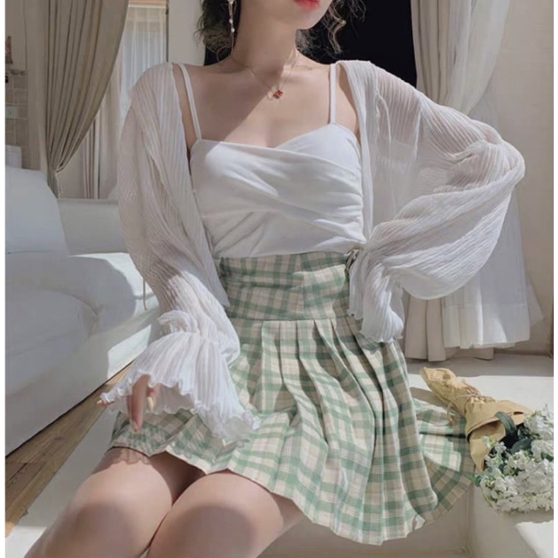 SET 3 MÓN: KHOÁC TRẮNG SƠ MI + ÁO 2S TRẮNG CỔ ĐỔ + CHÂN VÁY CARO