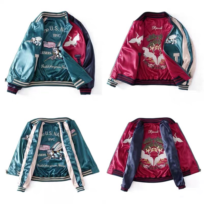 Áo bomber 2 mặt thêu ong