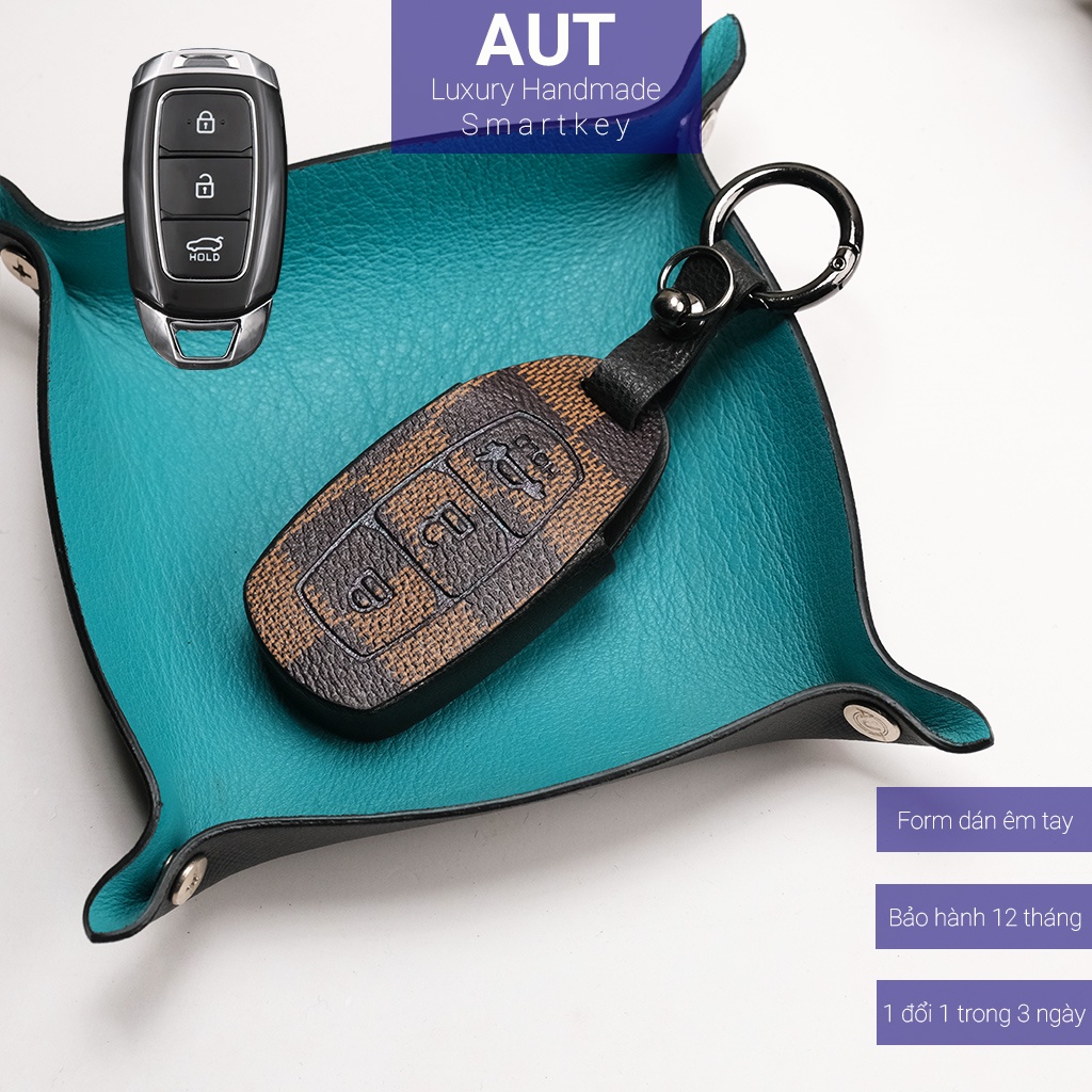 Ốp da chìa khóa ô tô Hyundai Santafe Kona Accent 3 nút bấm LV handmade HC3 AD