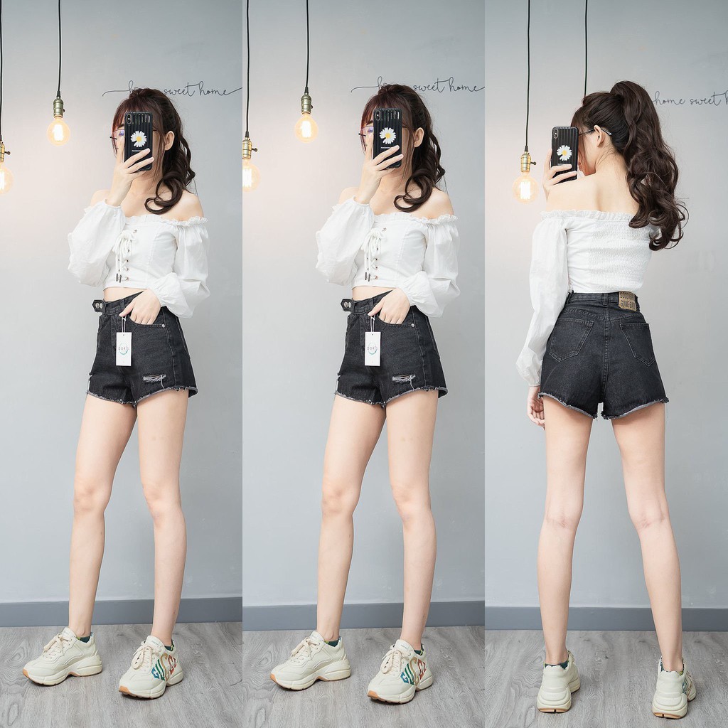 Quần Short Jean Kiểu 2 Nút, Quần Sooc Nữ Phong Cách 2 Màu