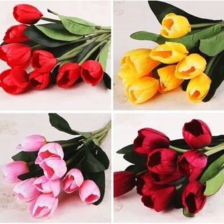 Chùm 9 bông hoa tulip, hoa giả , hoa lụa, hoa trang trí