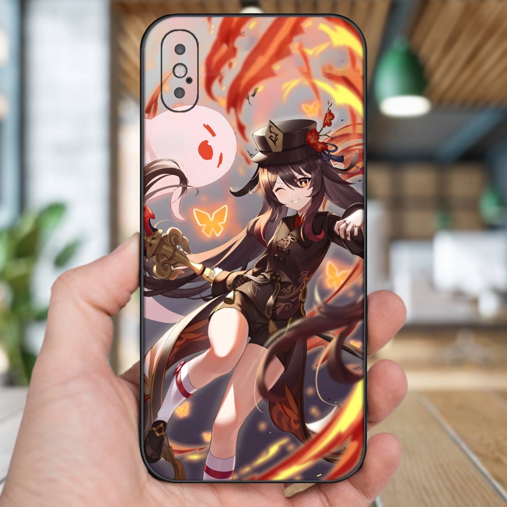 Ốp lưng iPhone X, Xs dẻo đen cạnh vuông in hình Hutao Genshin Impact