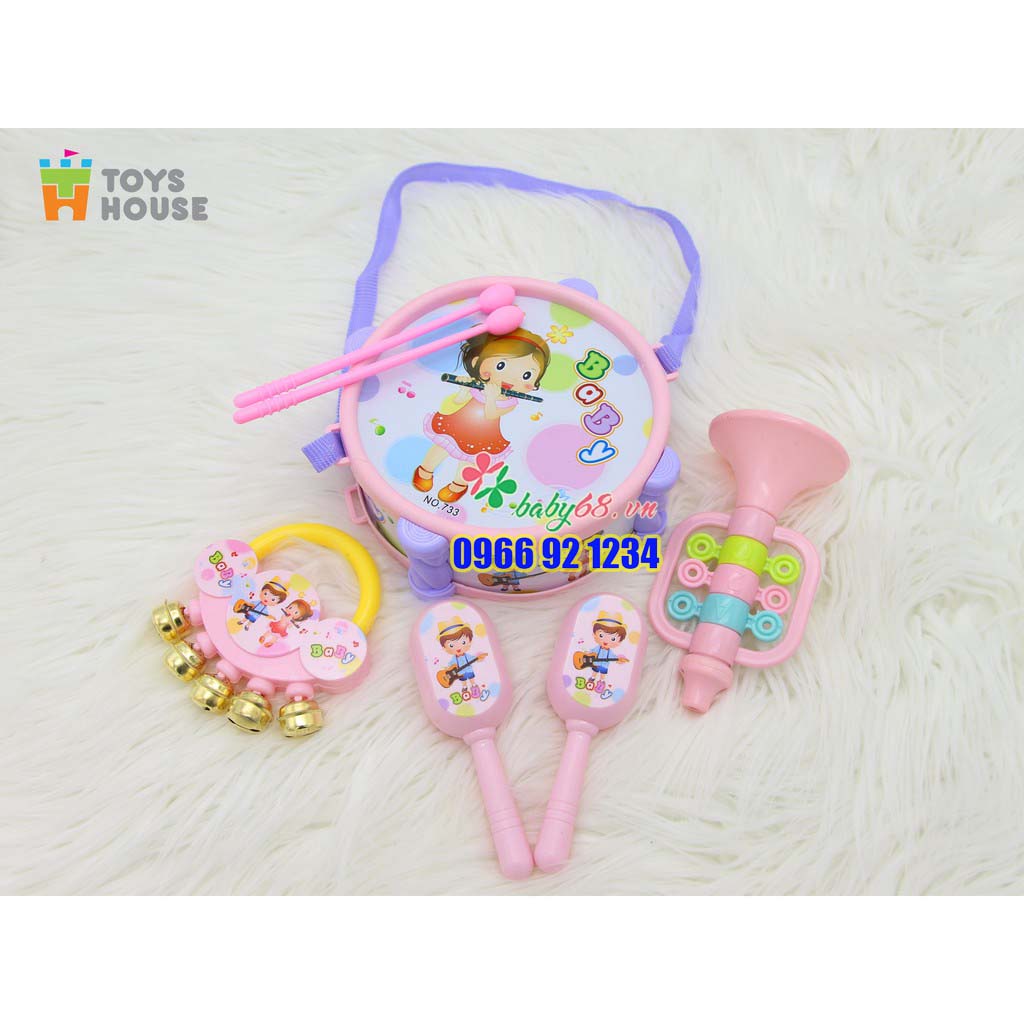 Bộ đồ chơi Xúc xắc, lục lạc, kèn, trống Toyshouse dành cho bé từ sơ sinh 733 - Giúp bé phát triển thị giác, thính giác