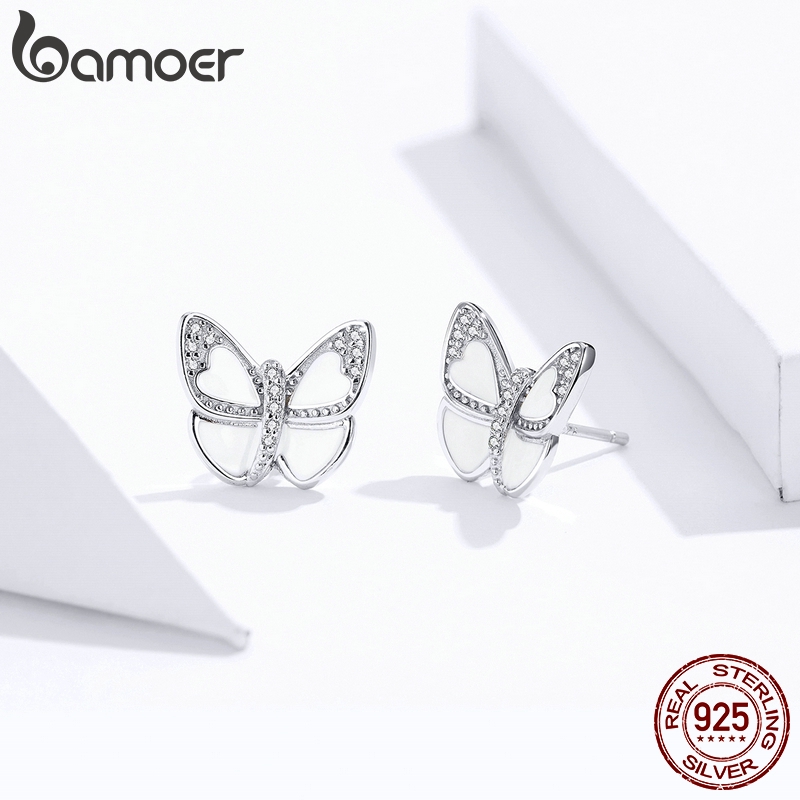 Bông tai BAMOER Bạc 925 hình bướm đính đá thời trang