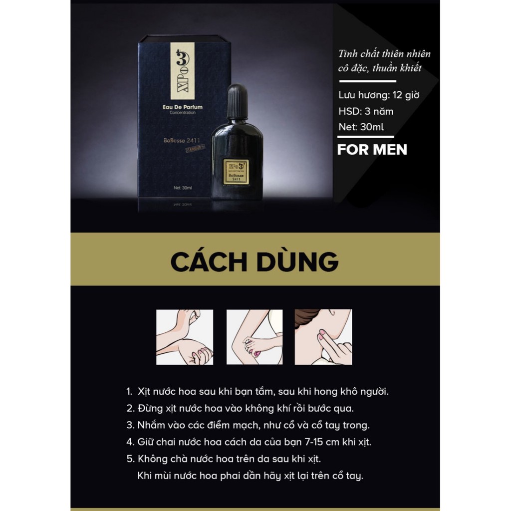 Nước hoa cô đặc thơm lâu XBeauty XPO3 BoBosse T2411 30ml dành cho Nam &amp; Nữ (Unisex)