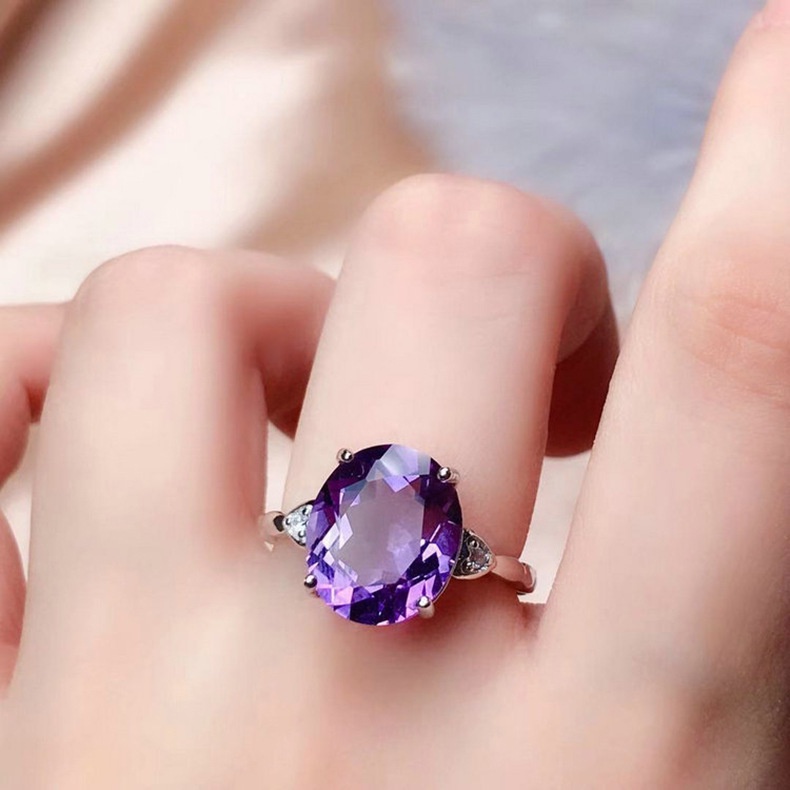 Nhẫn Hở Đính Đá Thạch Anh Tím Thiết Kế Mới