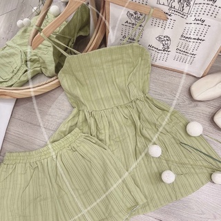 SET ÁO BBD XÔ CỘT HỞ DÂY LƯNG + QUẦN SHORT LƯNG THUN