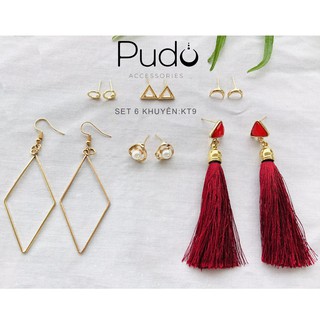 Set 6 khuyên phong cách Boho ✨ Tua rua màu đỏ, hoa tai hình hạt