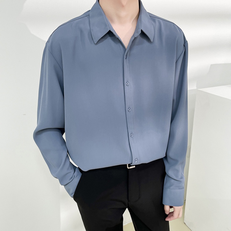 Áo sơ mi nam dài tay màu xanh,trắng vải lụa trượt Cao Cấp form rộng Hàn quốc ,co giãn nhẹ không nhăn thời trang công sở