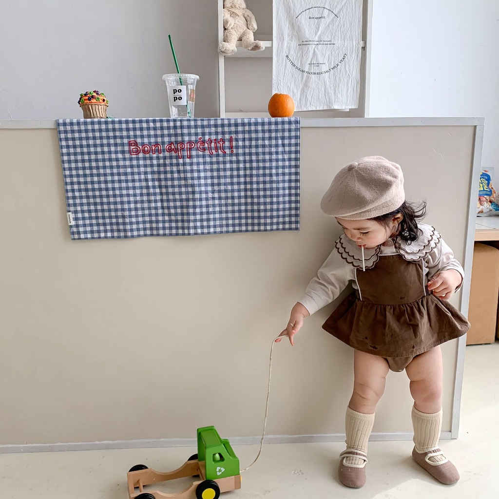 Đầm Sơ Mi Cổ Búp Bê Hai Mặt Thêu Họa Tiết Phong Cách Hàn Quốc Thời Trang Xuân Thu Cho Bé Gái
