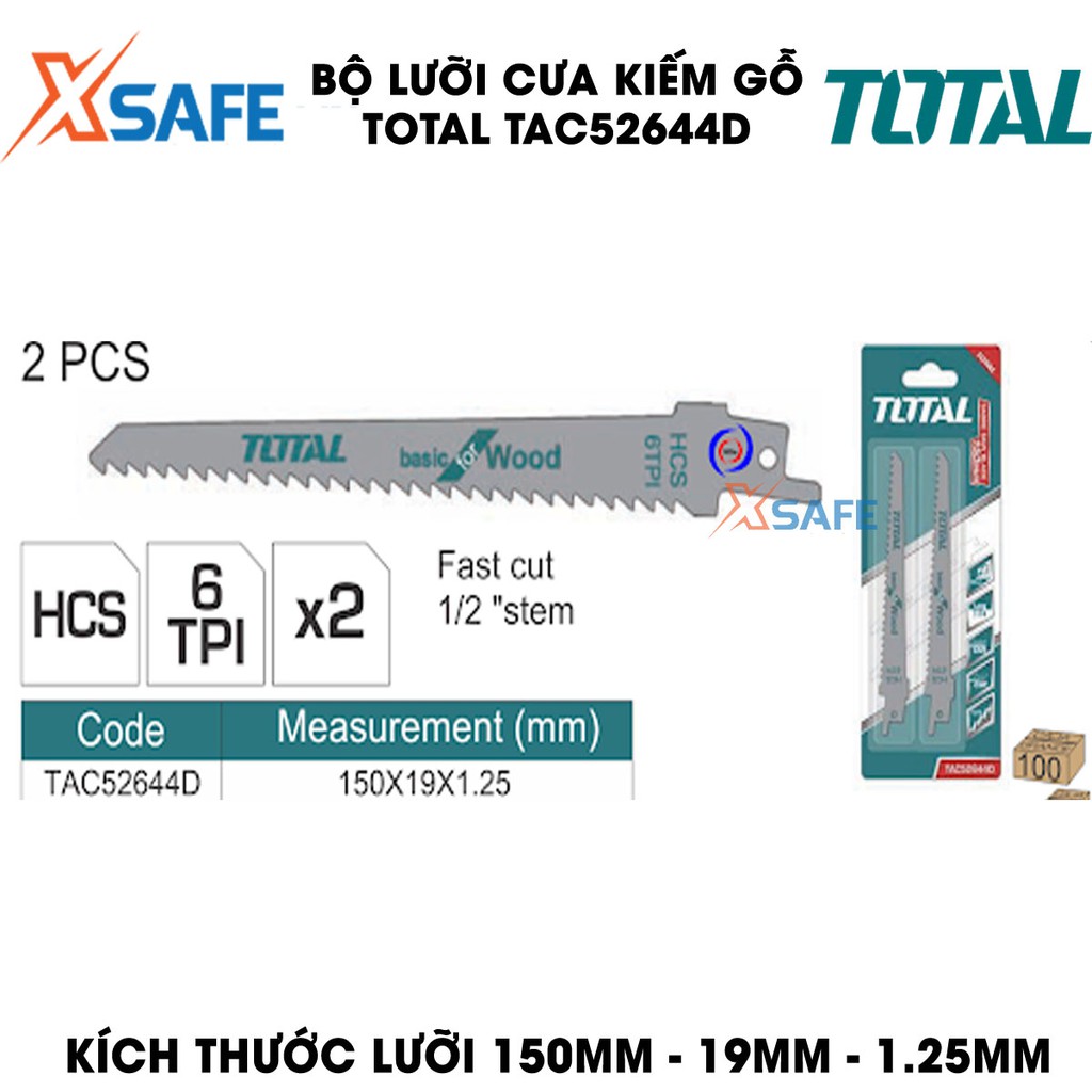 Bộ lưỡi cưa kiếm gỗ TOTAL TAC52644D Lưỡi cưa kiếm Total chất liệu thép carbon, mỗi inch 6 răng cưa, cắt nhanh gỗ, nhựa