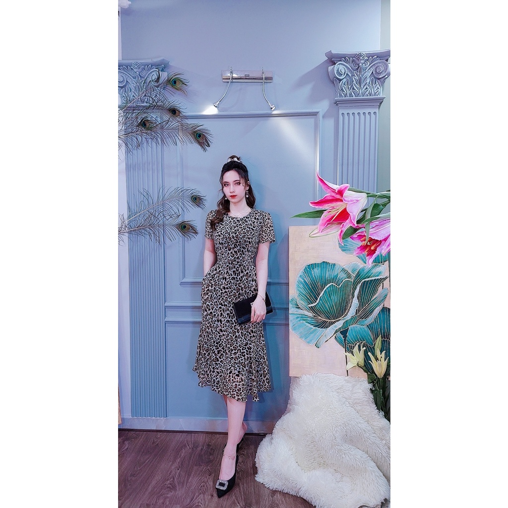 Đầm xòe đuôi cá họa tiết da beo 1325