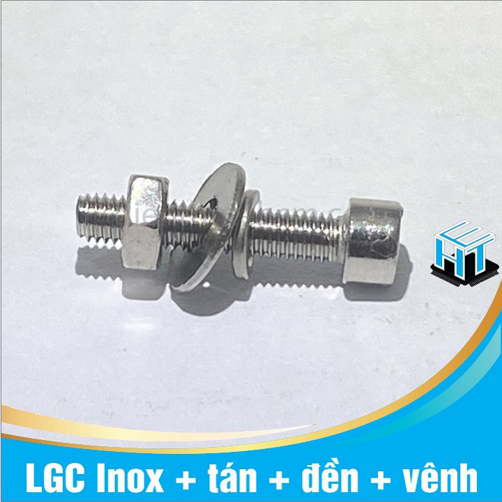 COMBO 5 con Ốc lục giác chìm Inox (Bulong lục giác) kèm tán, long đền, long vênh M4 nhiều kích thước