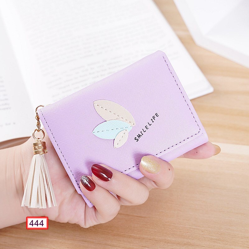 Ví nữ đựng tiền nhiều ngăn 444 khóa bấm chất da retro phong cách thanh lịch