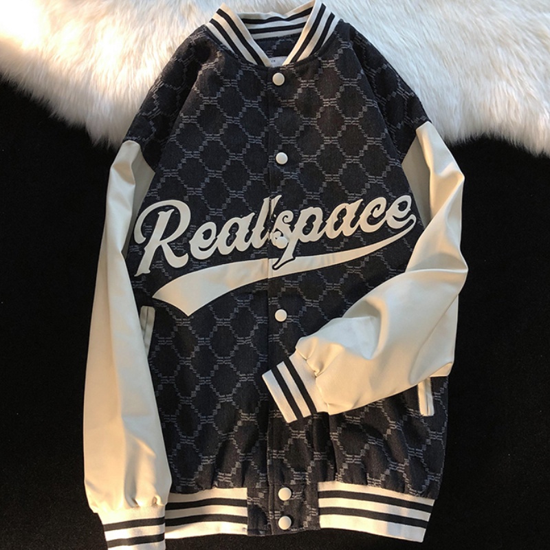 Áo khoác bóng chày tay dài in chữ màu sắc tương phản thời trang cho nam