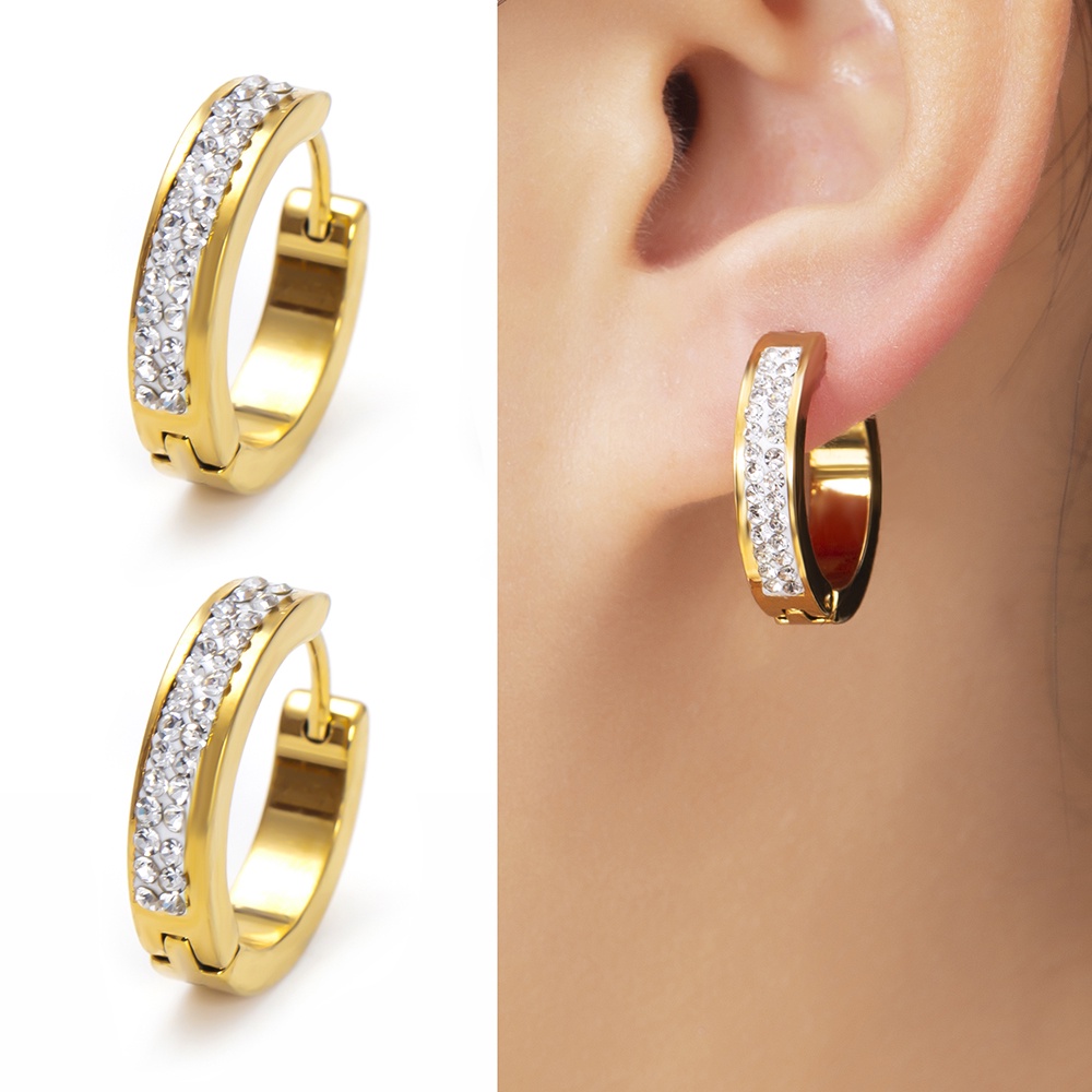 Khuyên Tai Thép Không Gỉ Mạ Vàng 18K Đính Đá 19mm Phong Cách Hip Hop