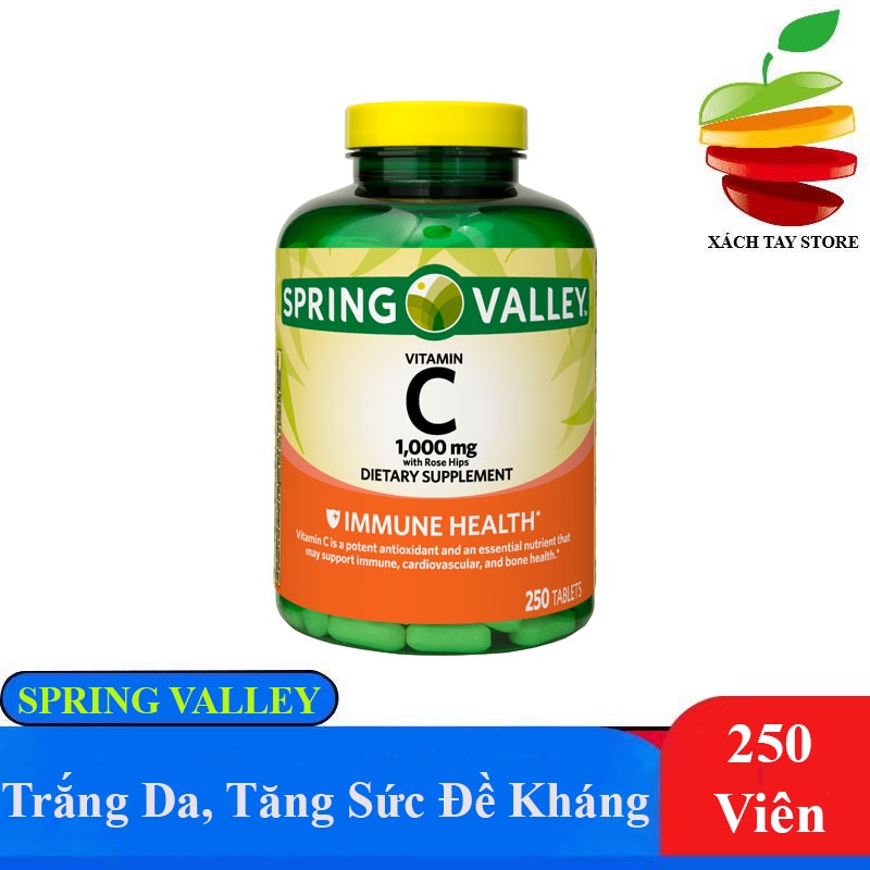 Viên Uống Sáng Da, Tăng Sức Đề Kháng Spring Valley Vitamin C - 250 viên