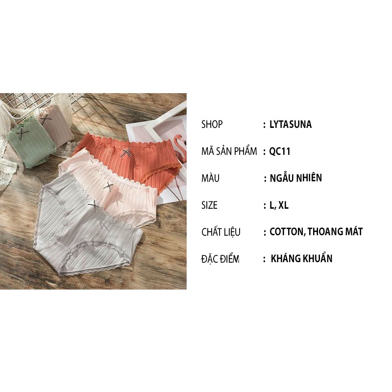 [Mã 12FASHIONSALE1 giảm 10K đơn 50K] Quần Lót Nữ Cotton Gân Tăm Viền Ren Chống Lộ Thoáng Mát Kháng Khuẩn Cao Cấp QC11 | BigBuy360 - bigbuy360.vn