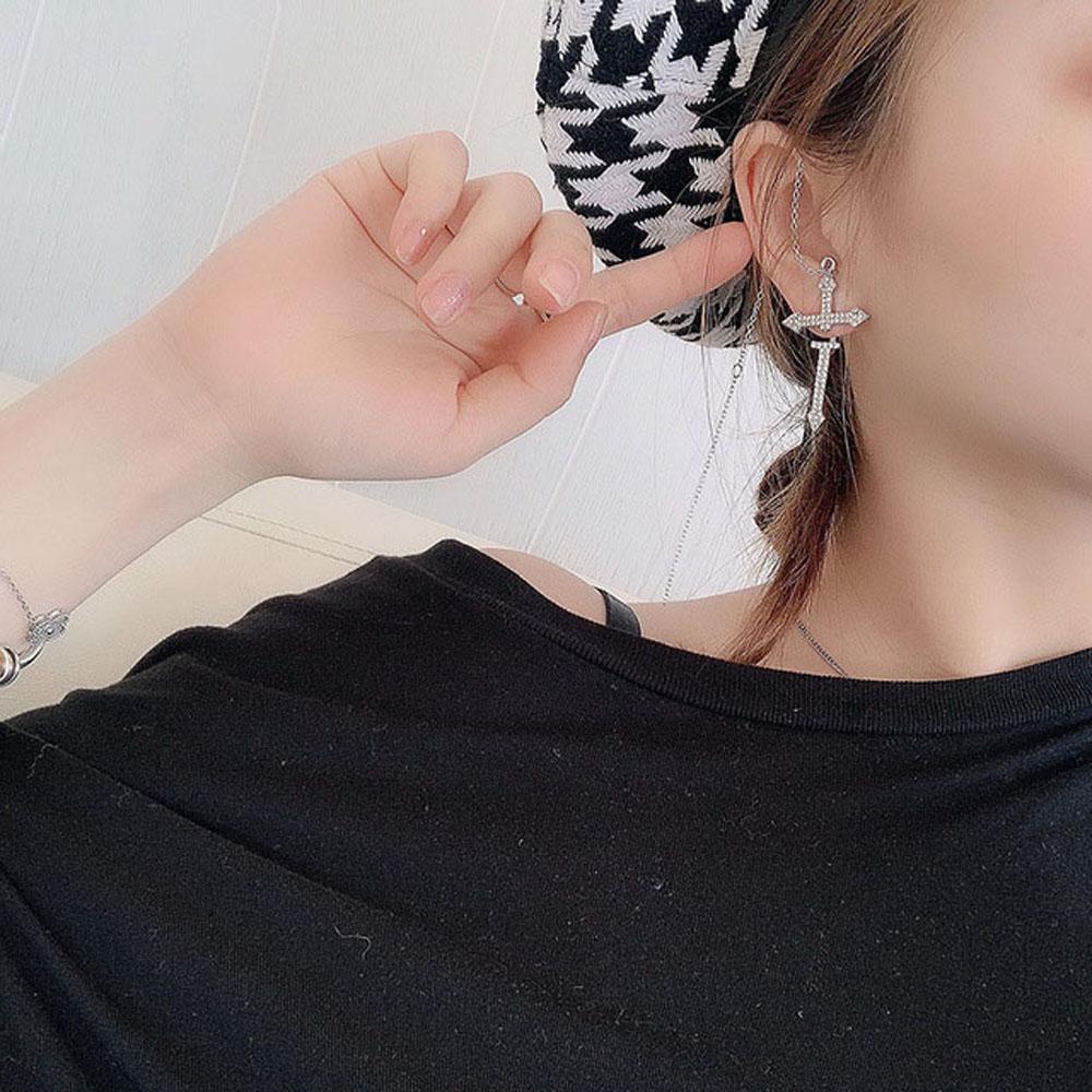 Khuyên Tai VANES1 Dạng Chuỗi Dài Mặt Thánh Giá Phong Cách Punk Sáng Tạo Thời Trang