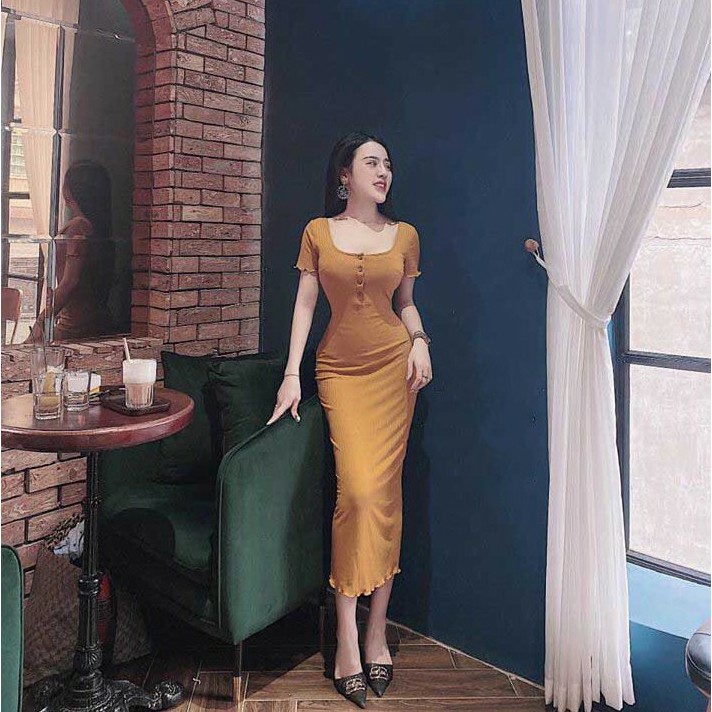 Đầm nữ 💕 FREESHIP 💕 Váy body cổ vuông cúc bấm tay ngắn thời trang XIXO mã DAM0034 | BigBuy360 - bigbuy360.vn