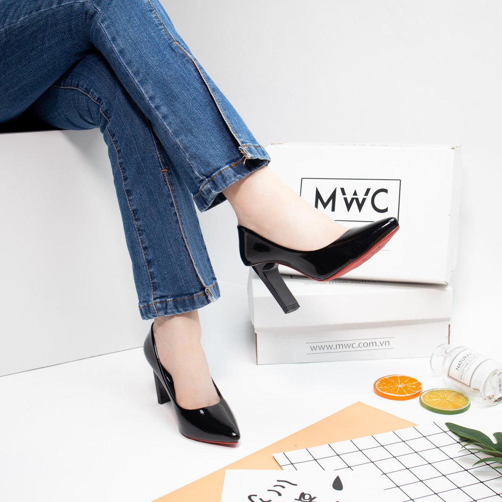 Giày Cao Gót MWC Đế Dẹt 9CM Bít Mũi Da Bóng Siêu Sang NUCG - 3850