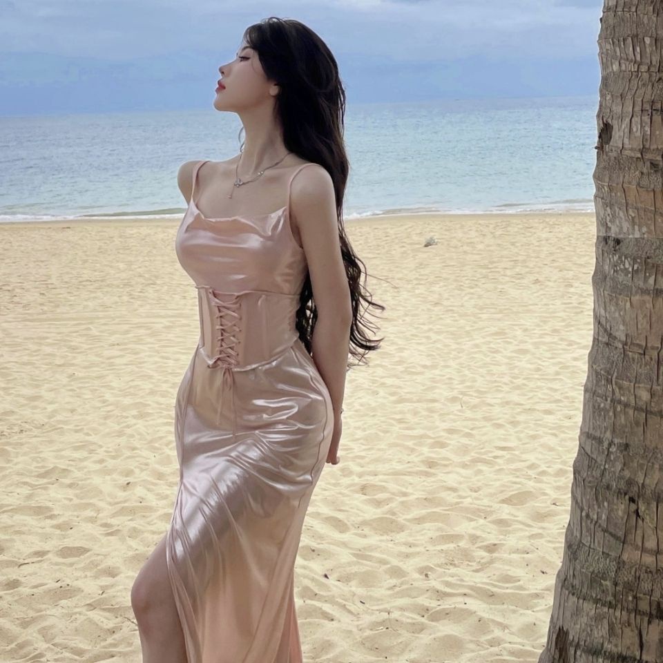 Đầm Hai Dây Dáng Dài Xẻ Tà Lưng Cao Quyến Rũ Thời Trang Cho Nữ