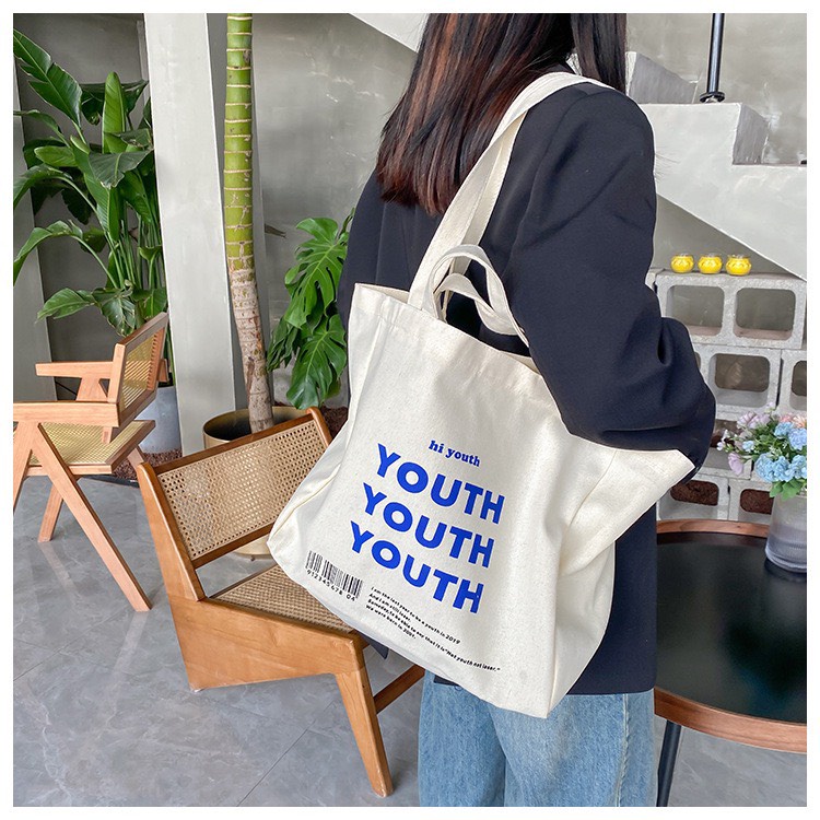 Túi tote túi vải canvas thiết kế mới nhất phong cách Nhật Bản có khóa miệng ngăn phụ bên trong -Haka store