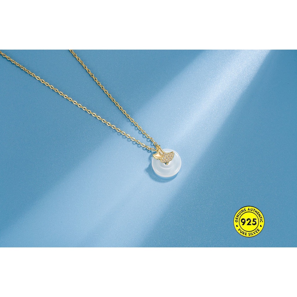 Vòng cổ Mạ Vàng 18K Mặt Hình Lá Đính Hạt Ngọc Bích