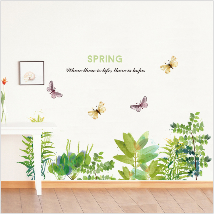 Decal trang trí chân tường cỏ và bườm