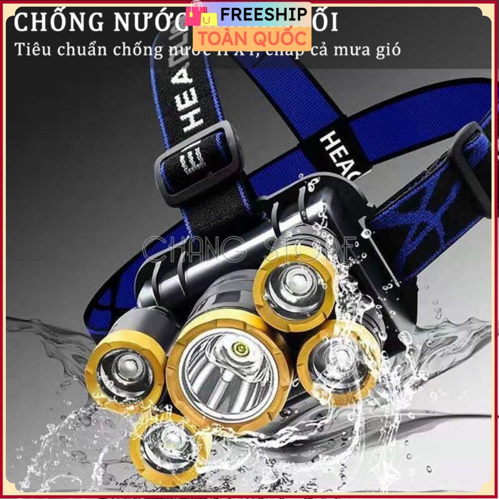 Đèn Pin Đội Đầu 5 Bóng Siêu Sáng Chống Nước Kèm Sạc( kèm ảnh thật ) . .