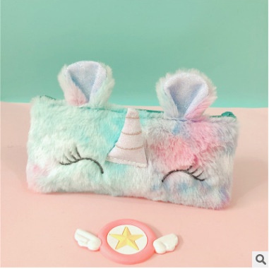 (Thohong001) Hộp đựng bút, túi đựng ngựa một sừng unicorn lông thú nhiều màu KT 20.5*9.7cm