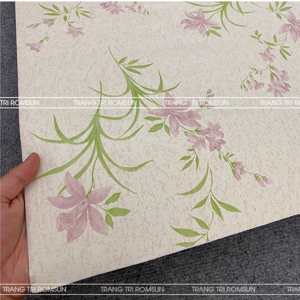 Giấy dán tường phòng ngủ chống thấm hàn quốc vintage, Decan trang trí tường quán ăn sang trọng hoa xanh hồng G13907
