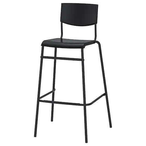 GHẾ QUẦY BAR CÓ TỰA LƯNG STIG IKEA - ĐEN 74 cm
