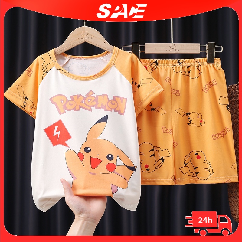 Bộ Đồ Ngủ Cổ Tròn Tay Ngắn In Hoạt Hình Pikachu Doraemon Thời Trang Mùa Hè Dành Cho Trẻ Em