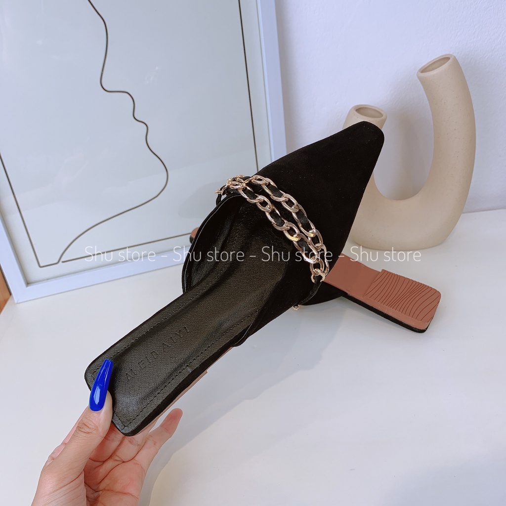 Dép sục mũi nhọn Shu store - Dép mũi nhọn quai xích đế bệt thời trang xinh xắn