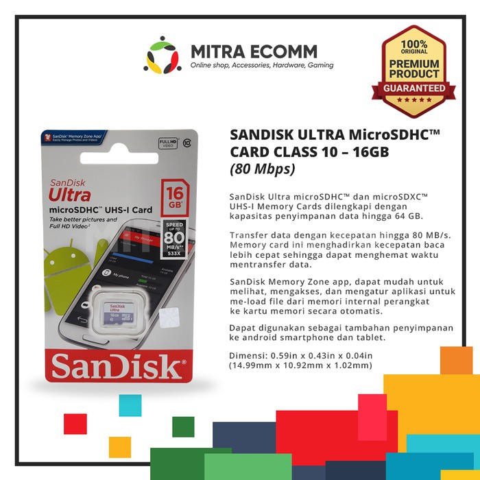 Bộ Chuyển Đổi Sandisk Microsd 16gb 80mbps Không Có Đầu Đọc Thẻ Nhớ Micro Sd Class 10