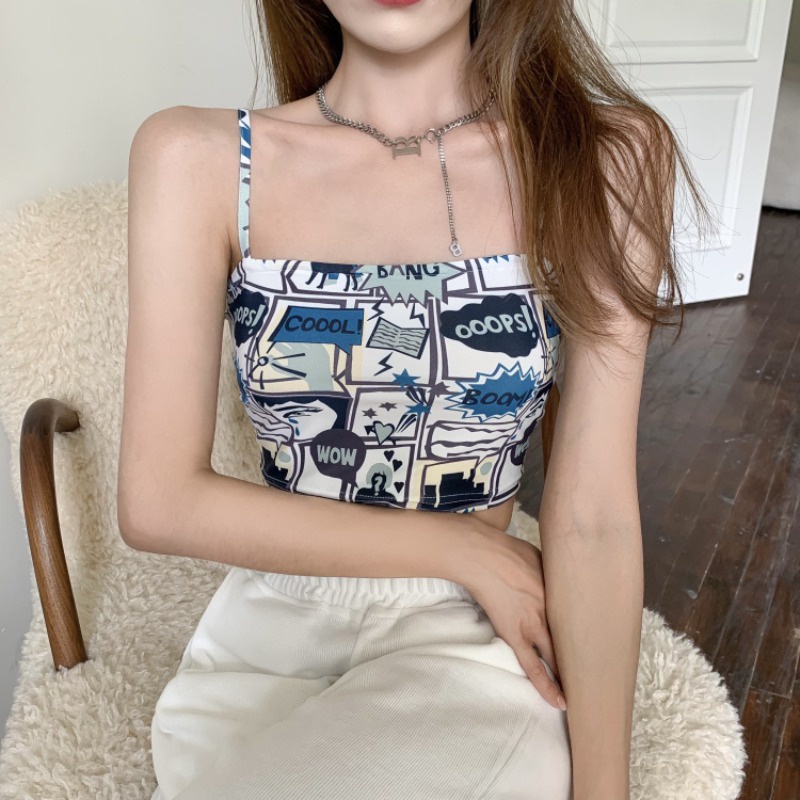 Áo hai dây ZHELIHANGFEI in họa tiết quyến rũ cho nữ